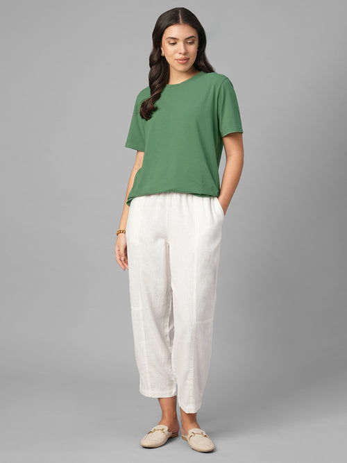 Women's Green Cotton Bamboo Elastane Regular Fit Tshirt