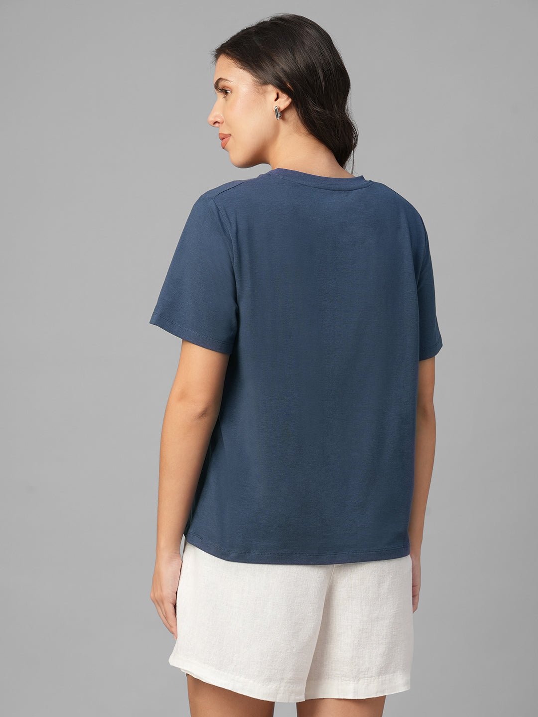 Women's Lavender Cotton Bamboo Elastane Regular Fit Tshirt