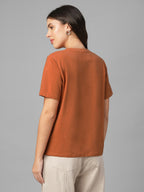 Women's Rust Cotton Bamboo Elastane Regular Fit Tshirt