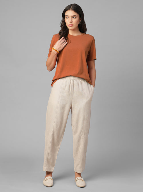 Women's Rust Cotton Bamboo Elastane Regular Fit Tshirt