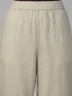 Women's Beige Linen Viscose Barrel Leg Pant