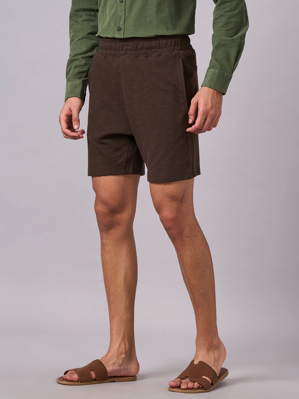 Men's Brown 100% Organic Cotton Regular Fit Knit Shorts
