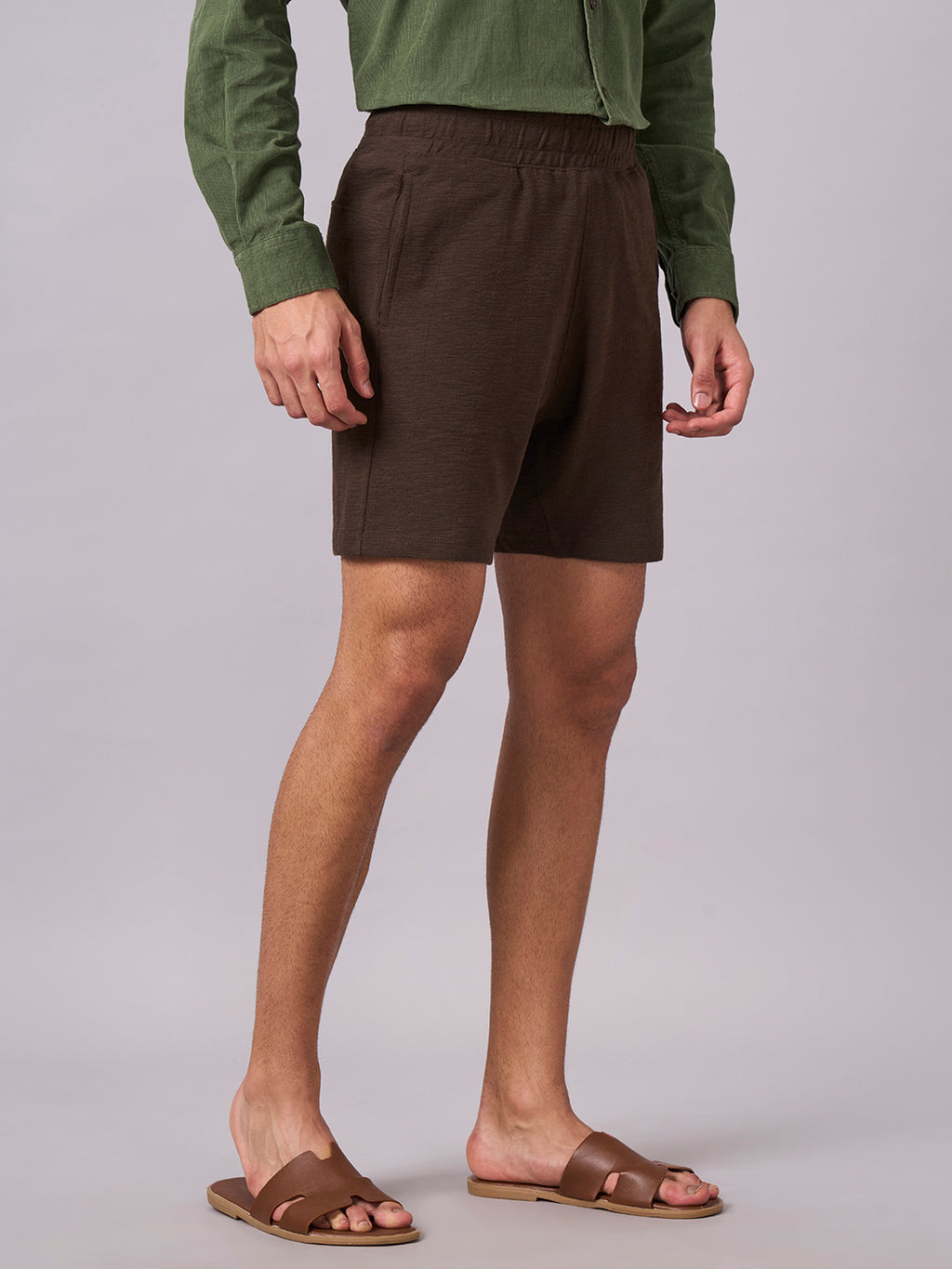 Men's Brown 100% Organic Cotton Regular Fit Knit Shorts
