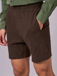Men's 100% Organic Cotton Regular Fit Knit Shorts Brown