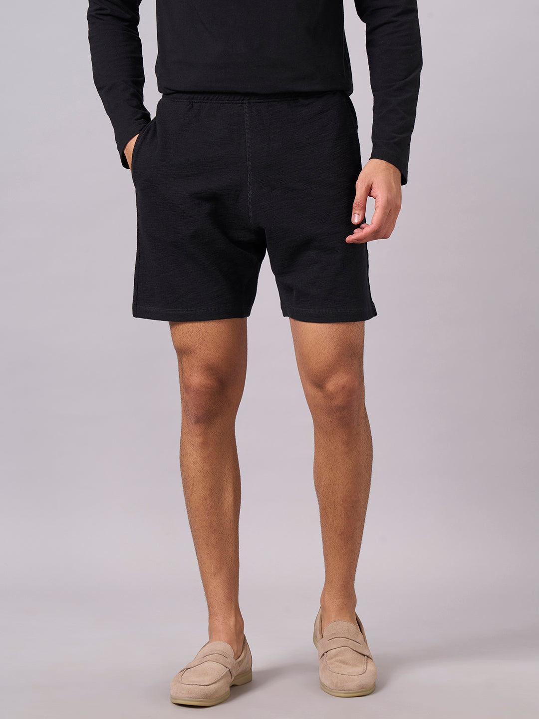 Men's Black 100% Organic Cotton Regular Fit Knit Shorts