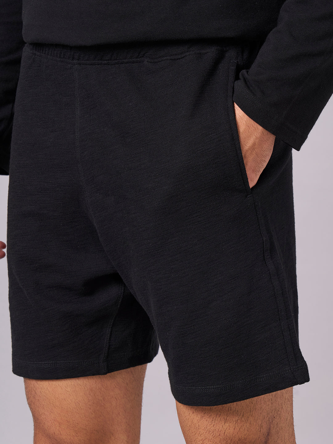 Men's Black 100% Organic Cotton Regular Fit Knit Shorts