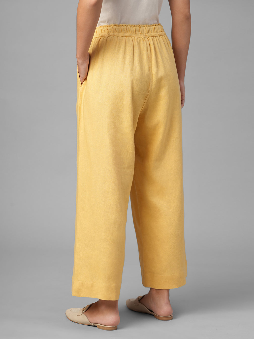Women's Yellow Linen Viscose Regular Fit Pant