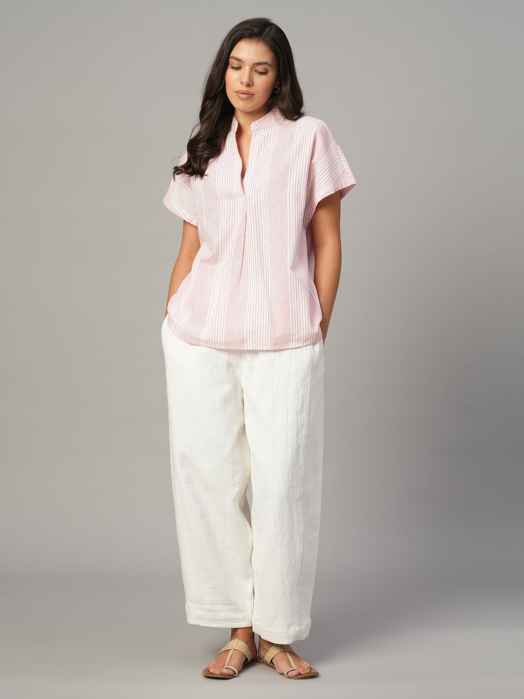Women's White Linen Cotton Boxy Fit Blouse