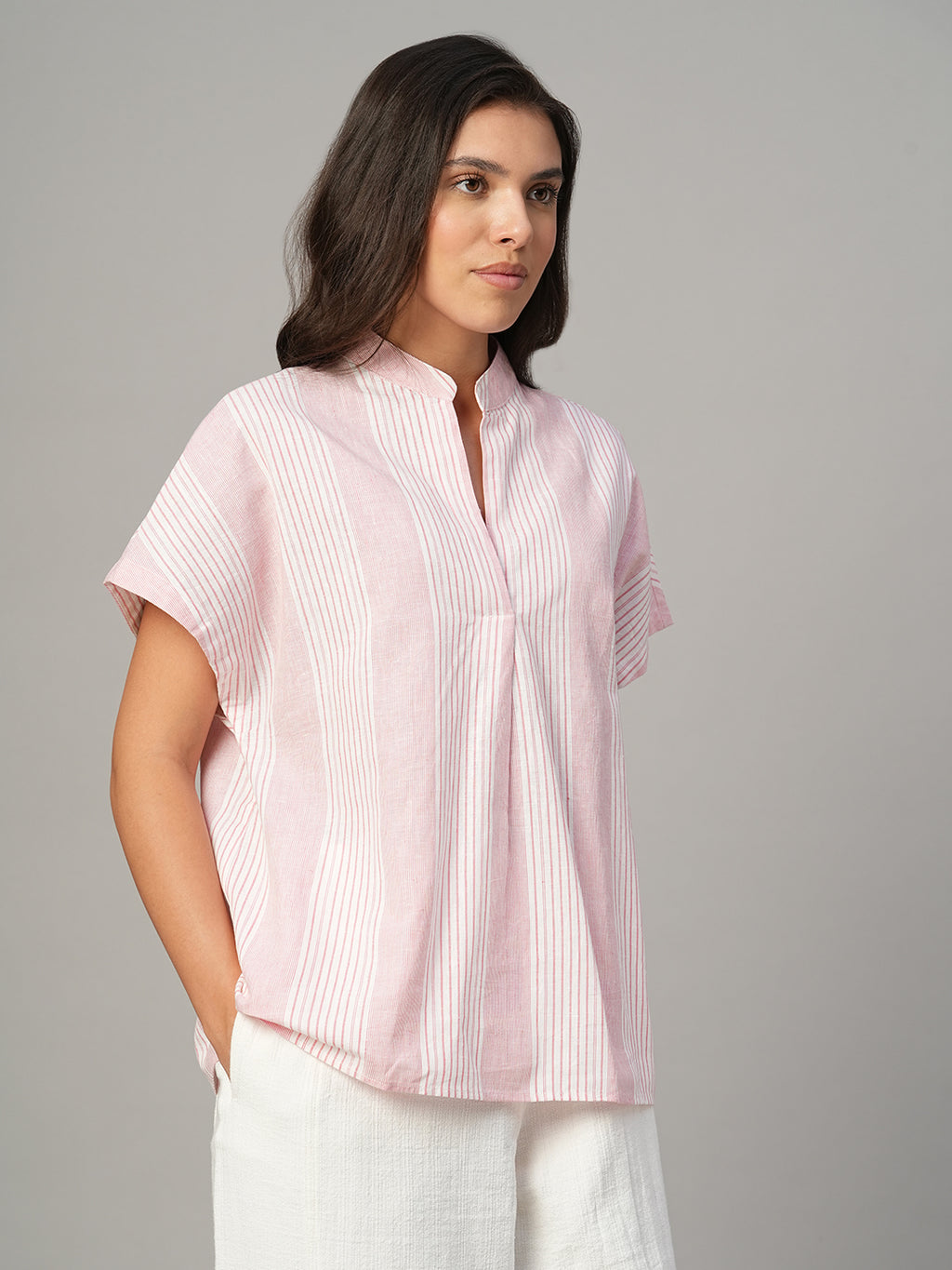 Women's White Linen Cotton Boxy Fit Blouse
