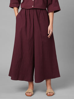 Women's Maroon Cotton Lycra Regular Fit Culotte