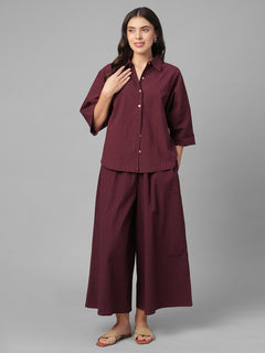 Women's Maroon Cotton Lycra Regular Fit Culotte