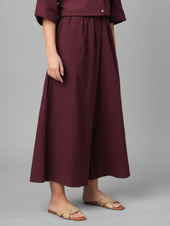 Women's Maroon Cotton Lycra Regular Fit Culotte