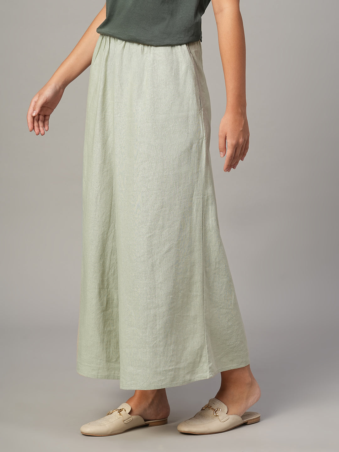 Women's Khaki Linen Viscose Regular Fit Culotte