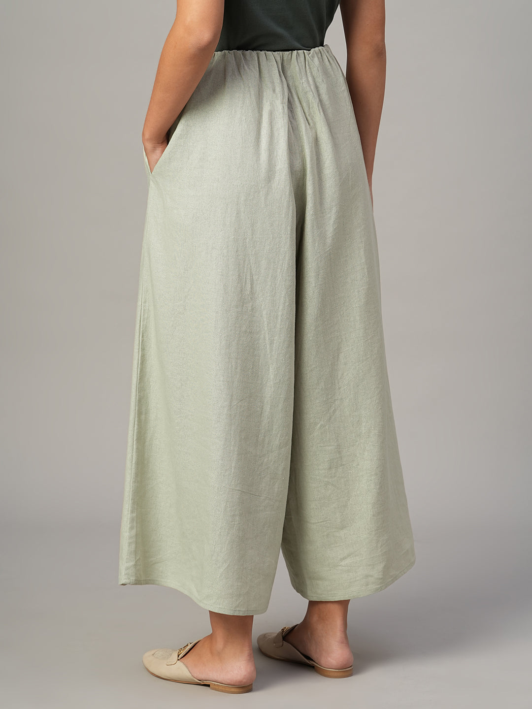 Women's Khaki Linen Viscose Regular Fit Culotte