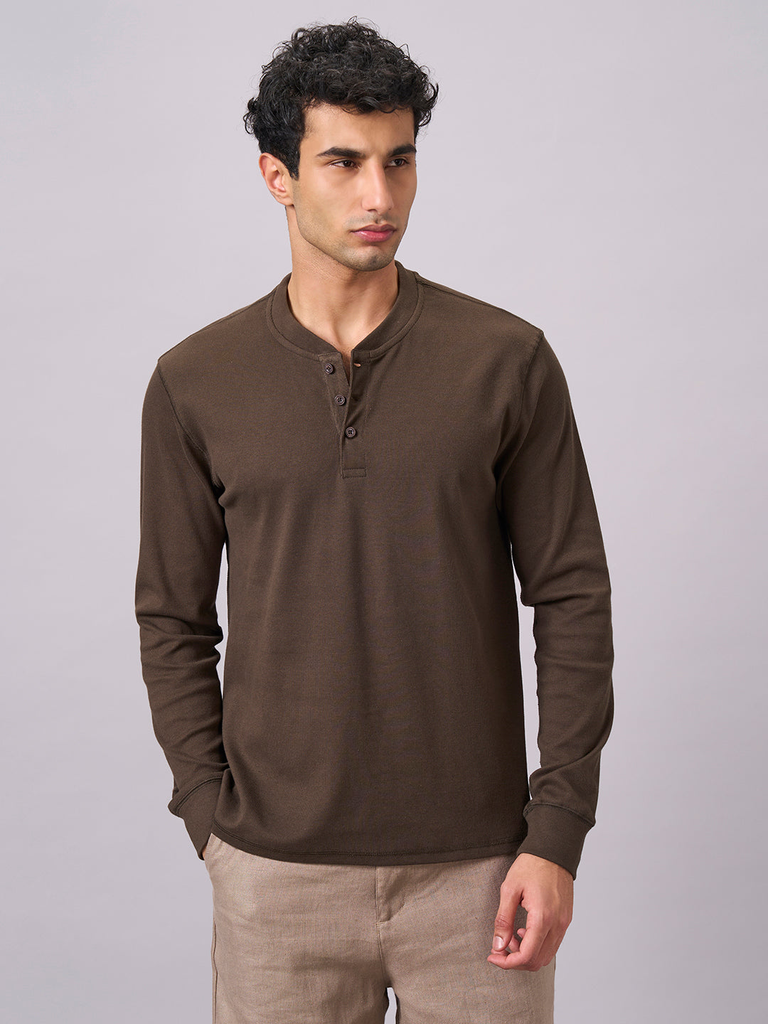 Men's Brown Cotton Elastane Regular Fit Tshirt