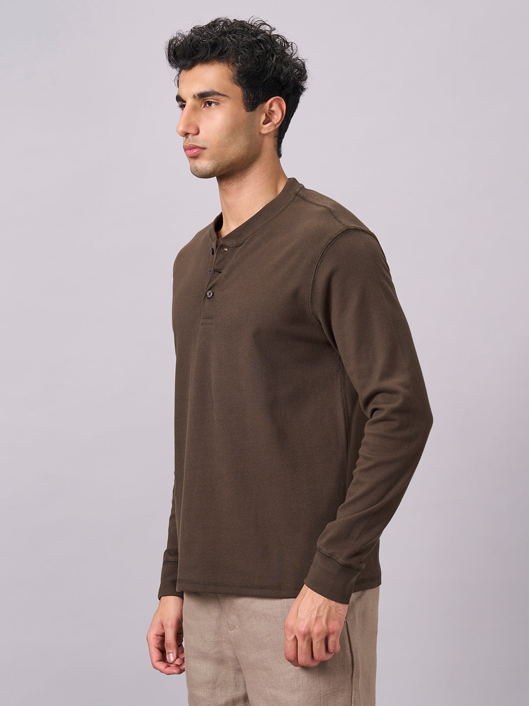Men's Brown Cotton Elastane Regular Fit Tshirt