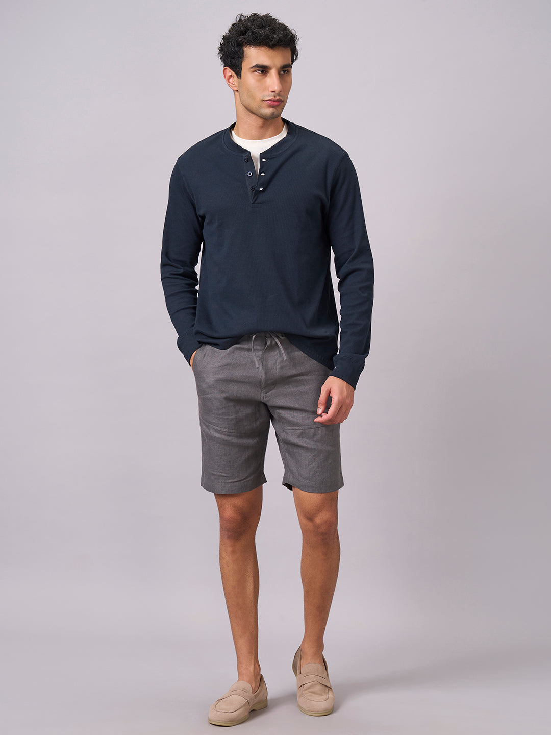 Men's Navy Cotton Elastane Regular Fit Tshirt