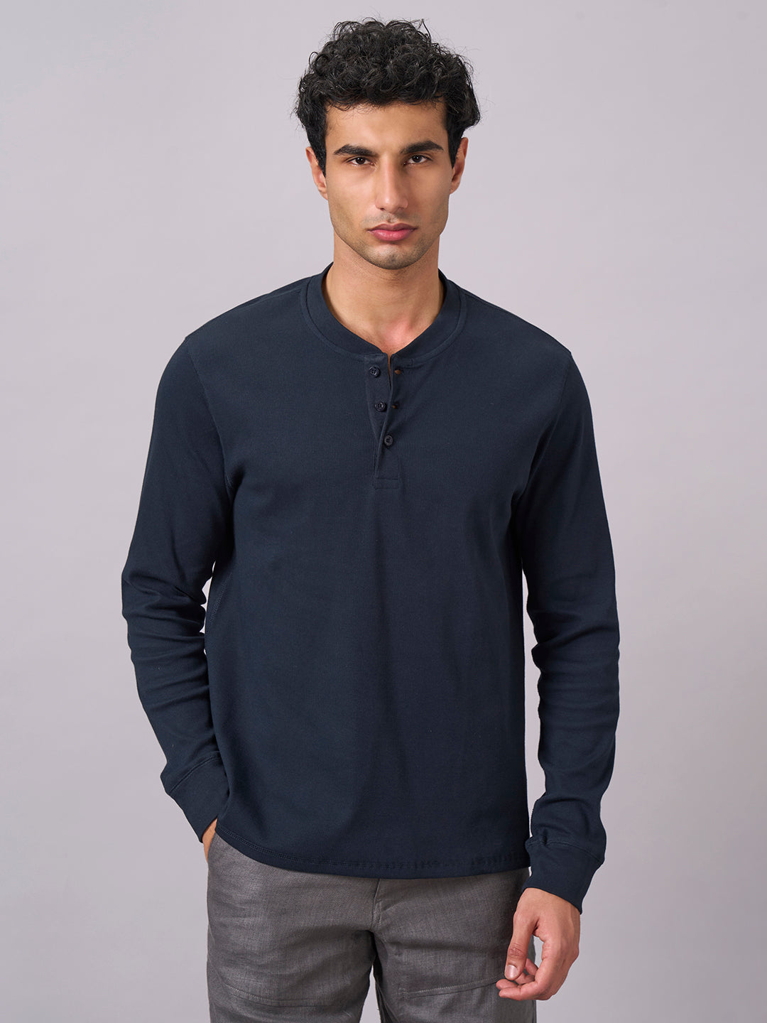 Men's Navy Cotton Elastane Regular Fit Tshirt