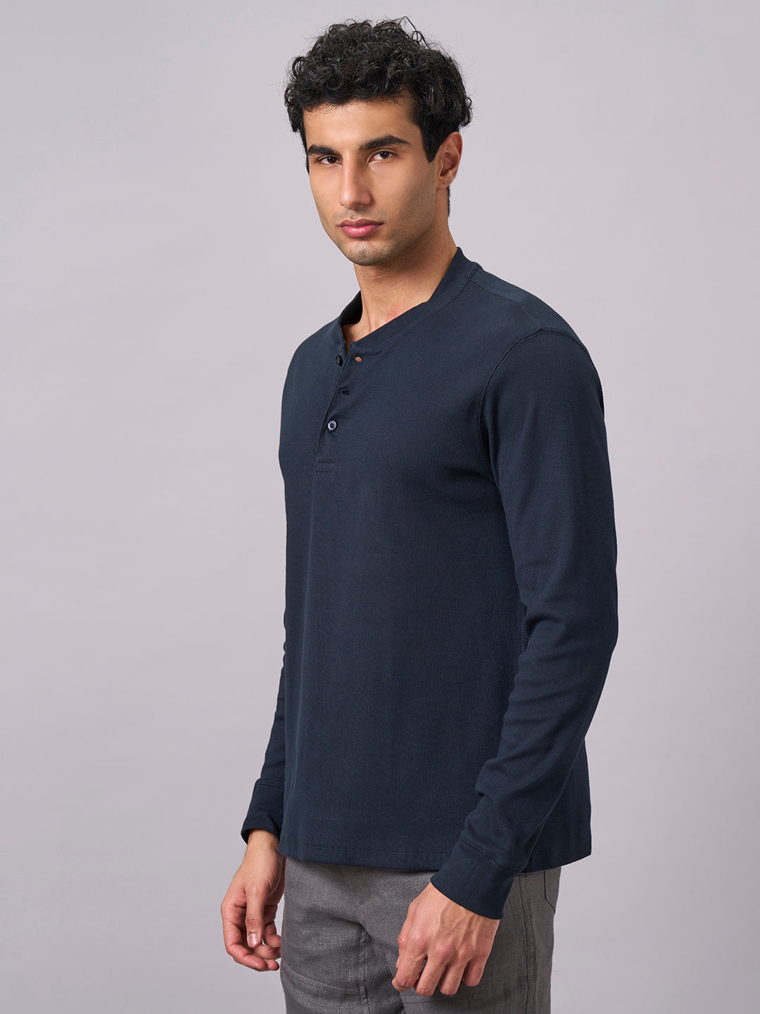 Men's Navy Cotton Elastane Regular Fit Tshirt
