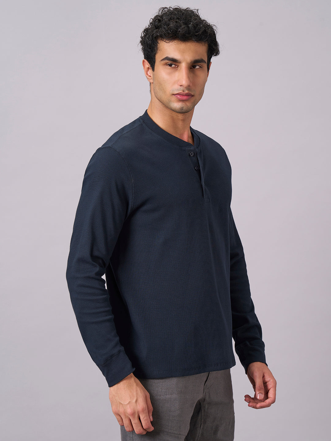 Men's Navy Cotton Elastane Regular Fit Tshirt