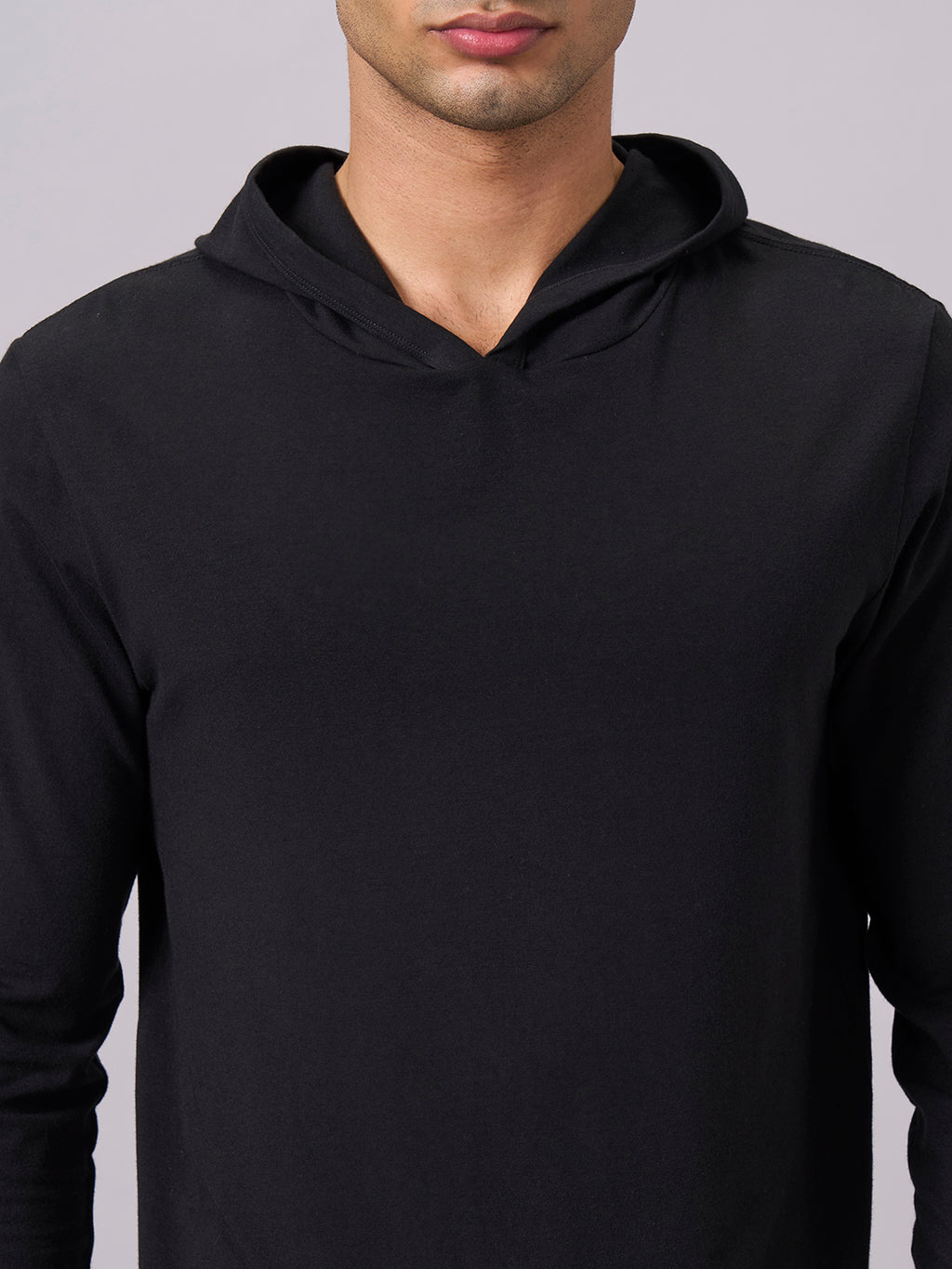 Men's Cotton Bamboo Elastane Full Sleeve Hooded Regular Fit Tshirt Black