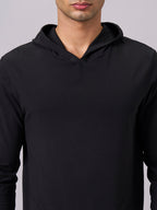 Men's Cotton Bamboo Elastane Full Sleeve Hooded Regular Fit Tshirt Black