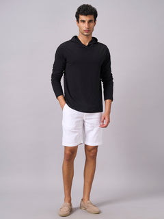 Men’s Cotton Bamboo Elastane Regular Fit Full Sleeve Hooded T-Shirt Black