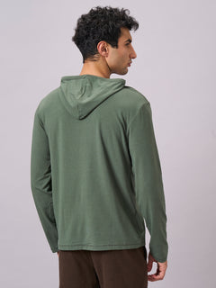 Men’s Cotton Bamboo Elastane Regular Fit Full Sleeve Hooded T-Shirt Olive