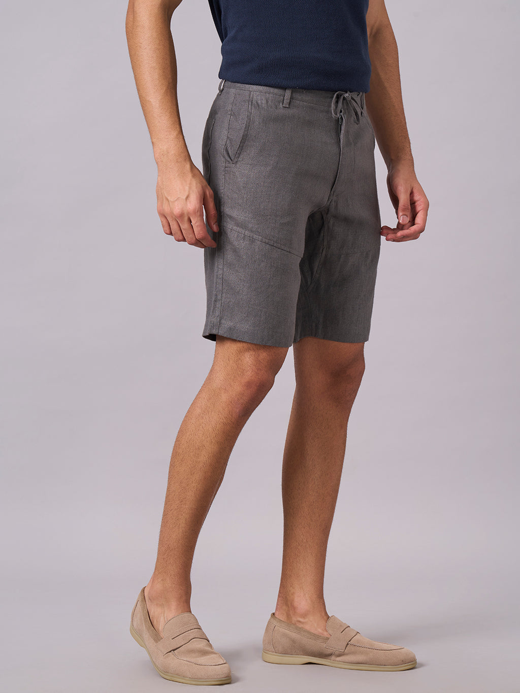 Men's Slate 100% Linen Regular Fit Shorts