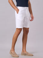 Men's White 100% Linen Regular Fit Shorts