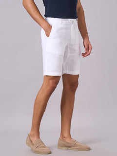 Men's 100% Linen Regular Fit Shorts White