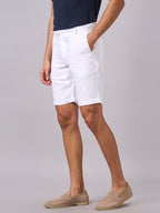 Men's White 100% Linen Regular Fit Shorts