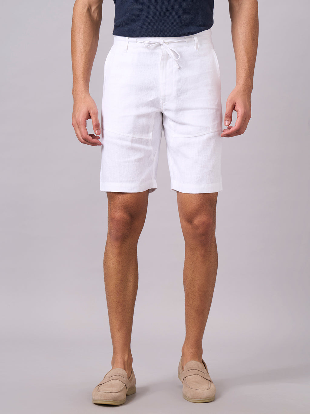 Men's White 100% Linen Regular Fit Shorts