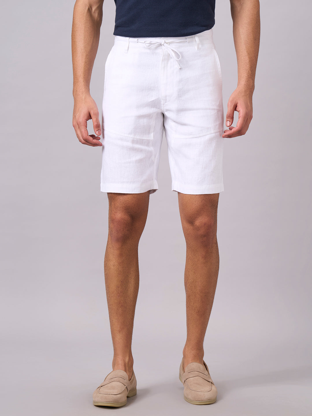 Men's White 100% Linen Regular Fit Shorts