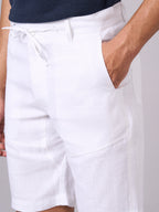Men's White 100% Linen Regular Fit Shorts
