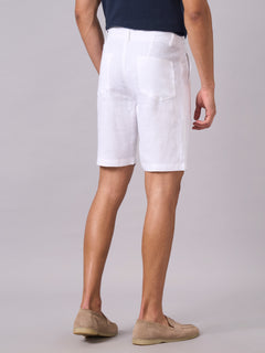 Men's 100% Linen Regular Fit Shorts White