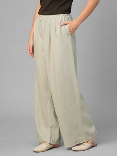 Women's Beige Linen Viscose Regular Fit Pant