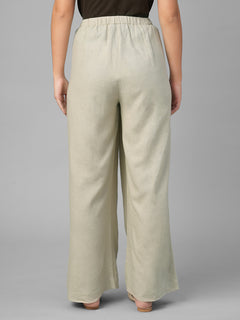 Women's Beige Linen Viscose Regular Fit Pant