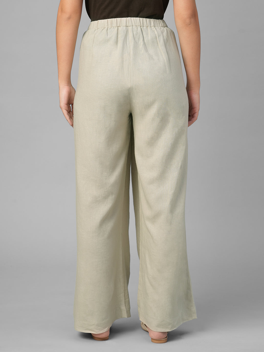 Women's Beige Linen Viscose Regular Fit Pant