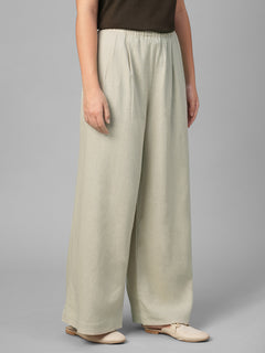 Women's Beige Linen Viscose Regular Fit Pant