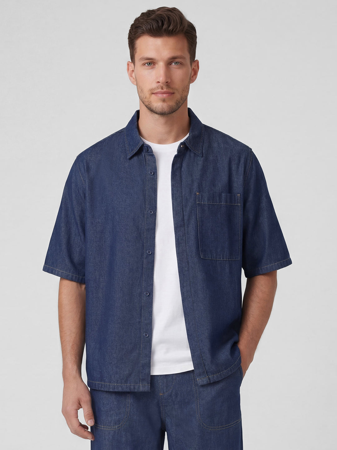 Men's Denim Blue 100% Cotton Regular Fit Shirt