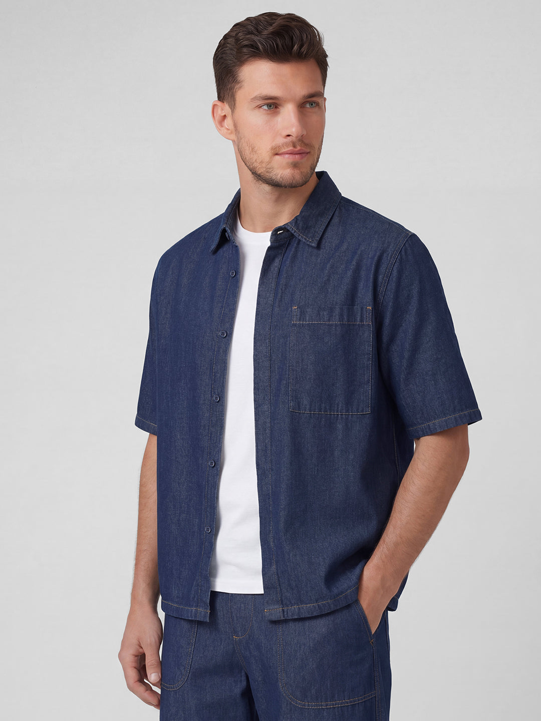 Men's Denim Blue 100% Cotton Regular Fit Shirt