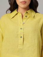 Women's Mustard 100% Linen Boxy Fit Blouse