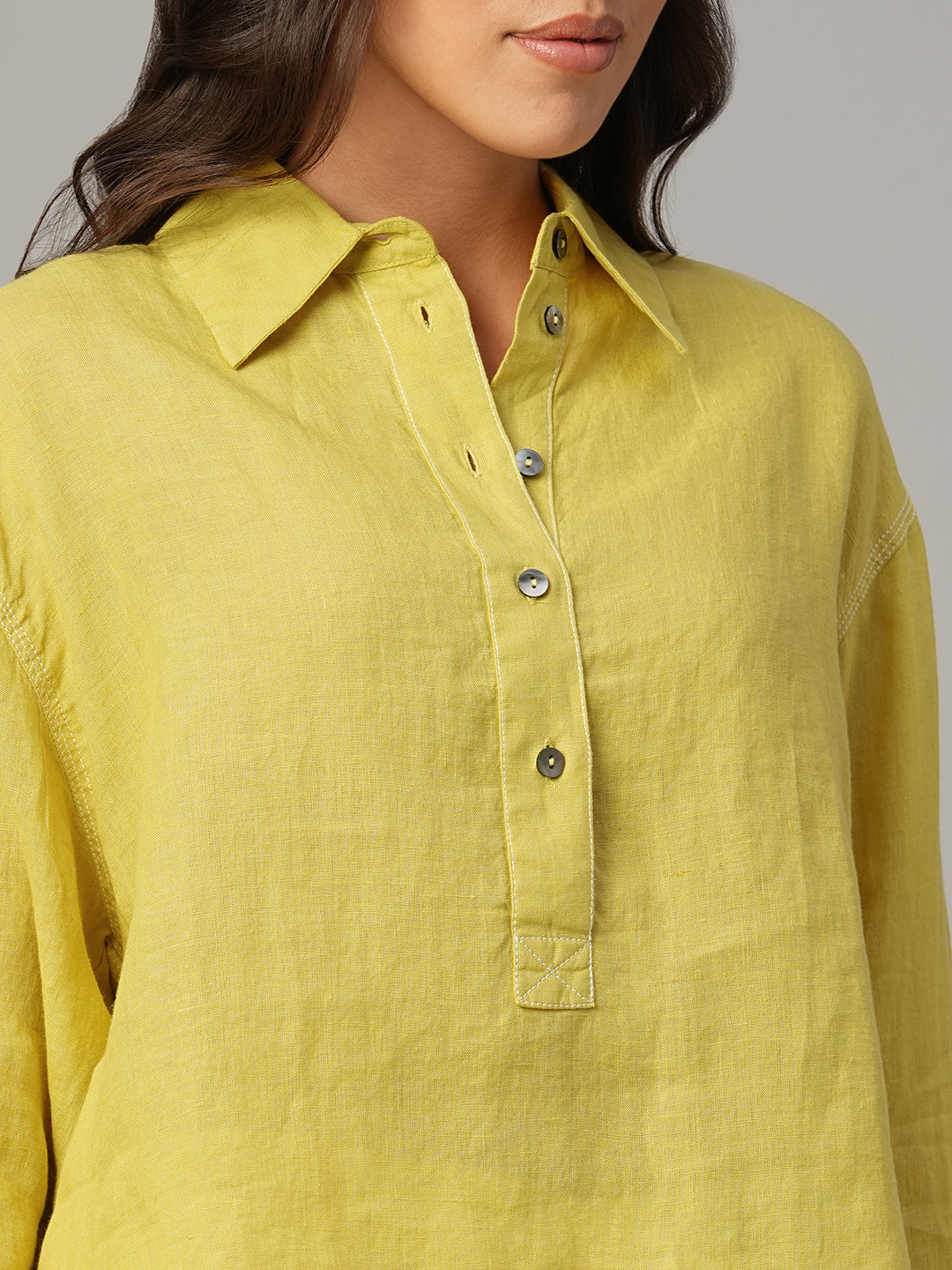 Women's Mustard 100% Linen Boxy Fit Blouse