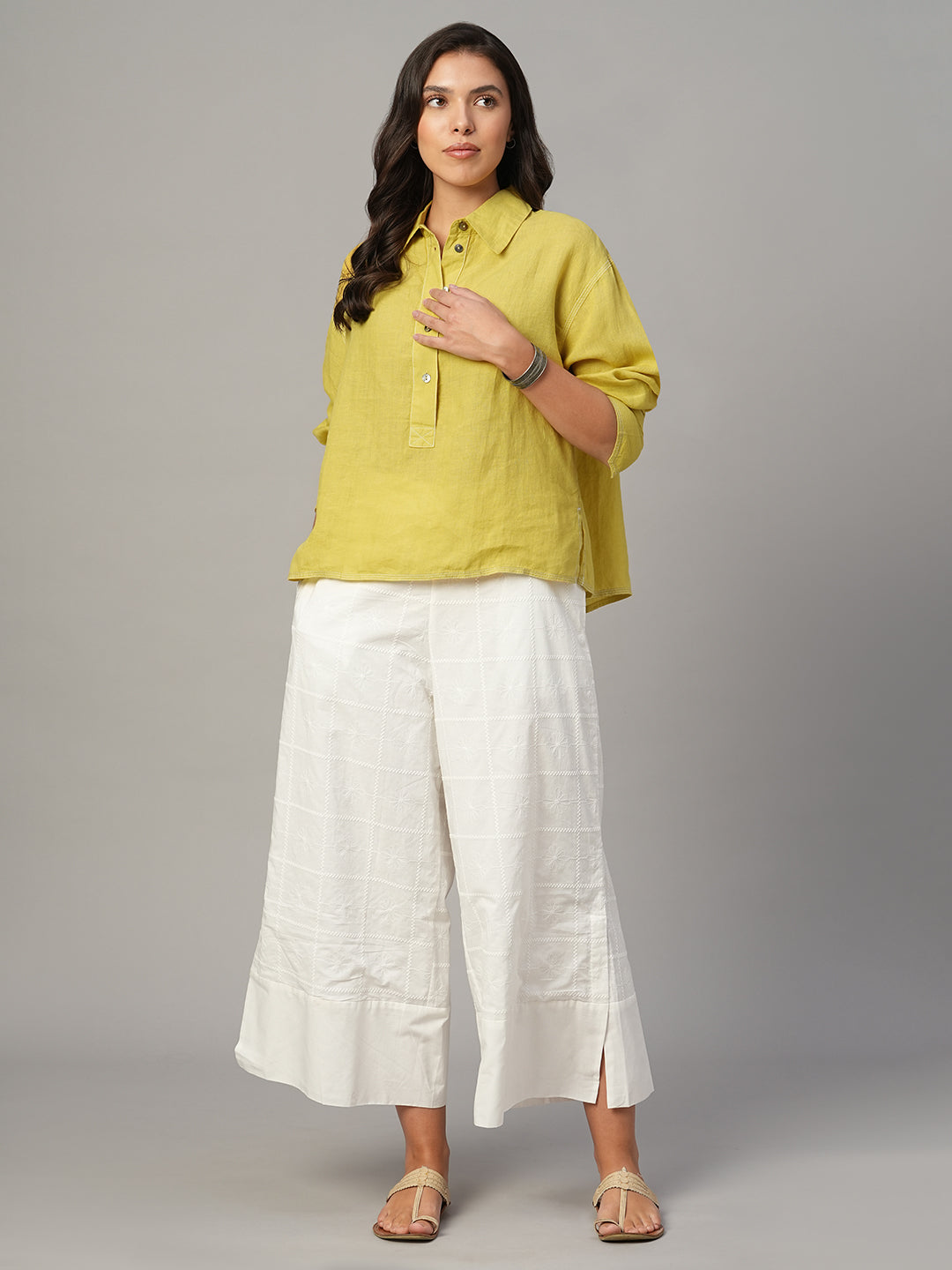 Women's Mustard 100% Linen Boxy Fit Blouse