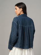 Women's Blue 100% Linen Boxy Fit Blouse