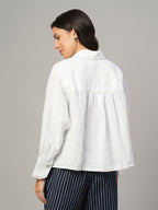 Women's White 100% Linen Boxy Fit Blouse