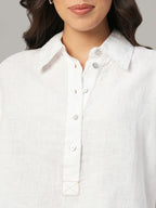 Women's White 100% Linen Boxy Fit Blouse