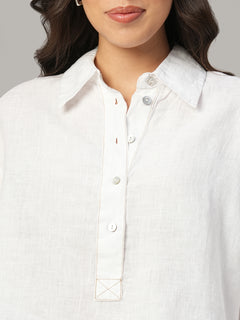 Women's White 100% Linen Boxy Fit Blouse