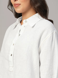 Women's White 100% Linen Boxy Fit Blouse